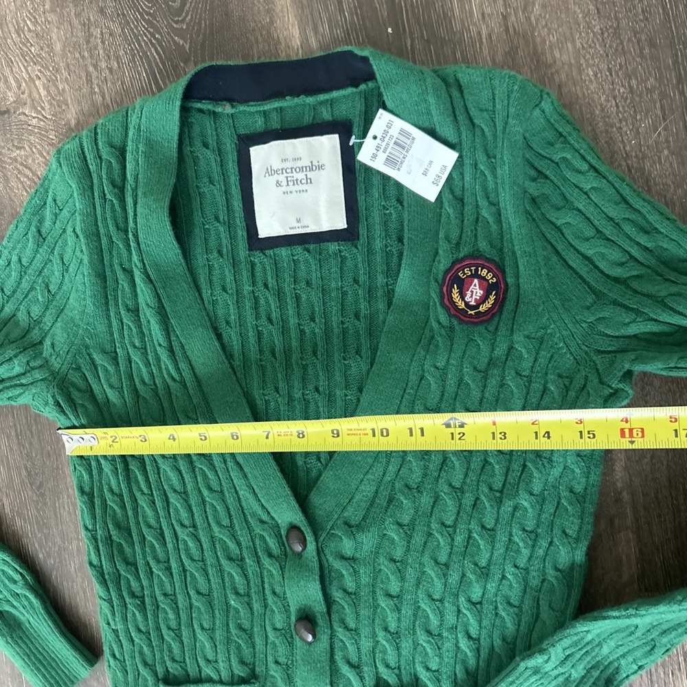 Abercrombie Fitch Sweater Women M Cardigan Cable Knit Rabbit Hair Preppy Y2K NEW - Picture 6 of 8